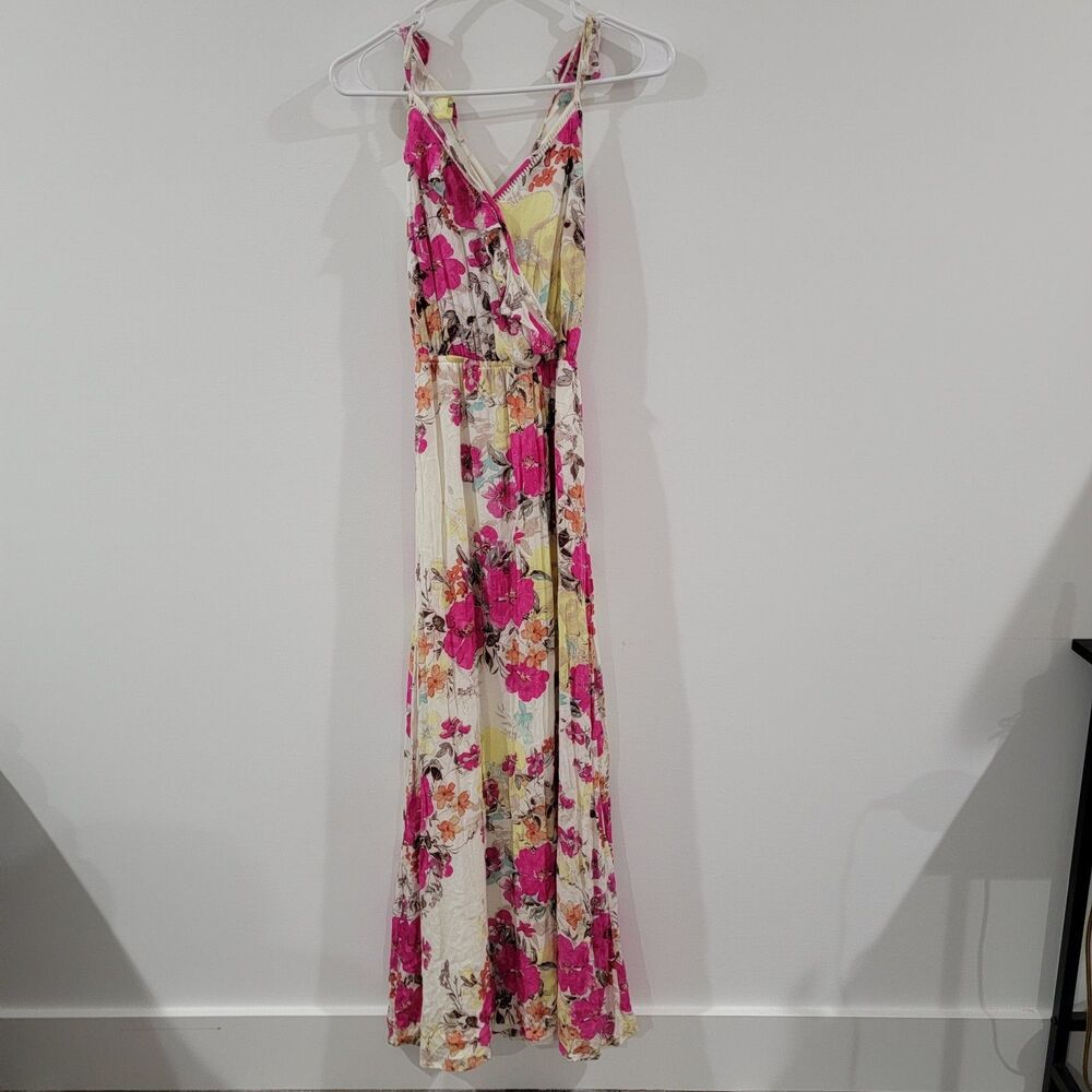 Wonderly Womens Maxi Dress Size Xs Floral Faux Wrap Colorful Tropical Beach Wear